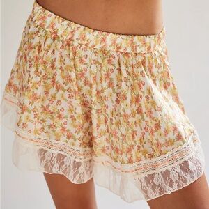 Free People Floral Lace Trim Pajama Shorts - Pink and Cream | New with Tags